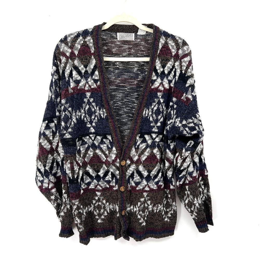 Vintage Method eclectic grandpa cardigan sweater geometric southwest knit XL